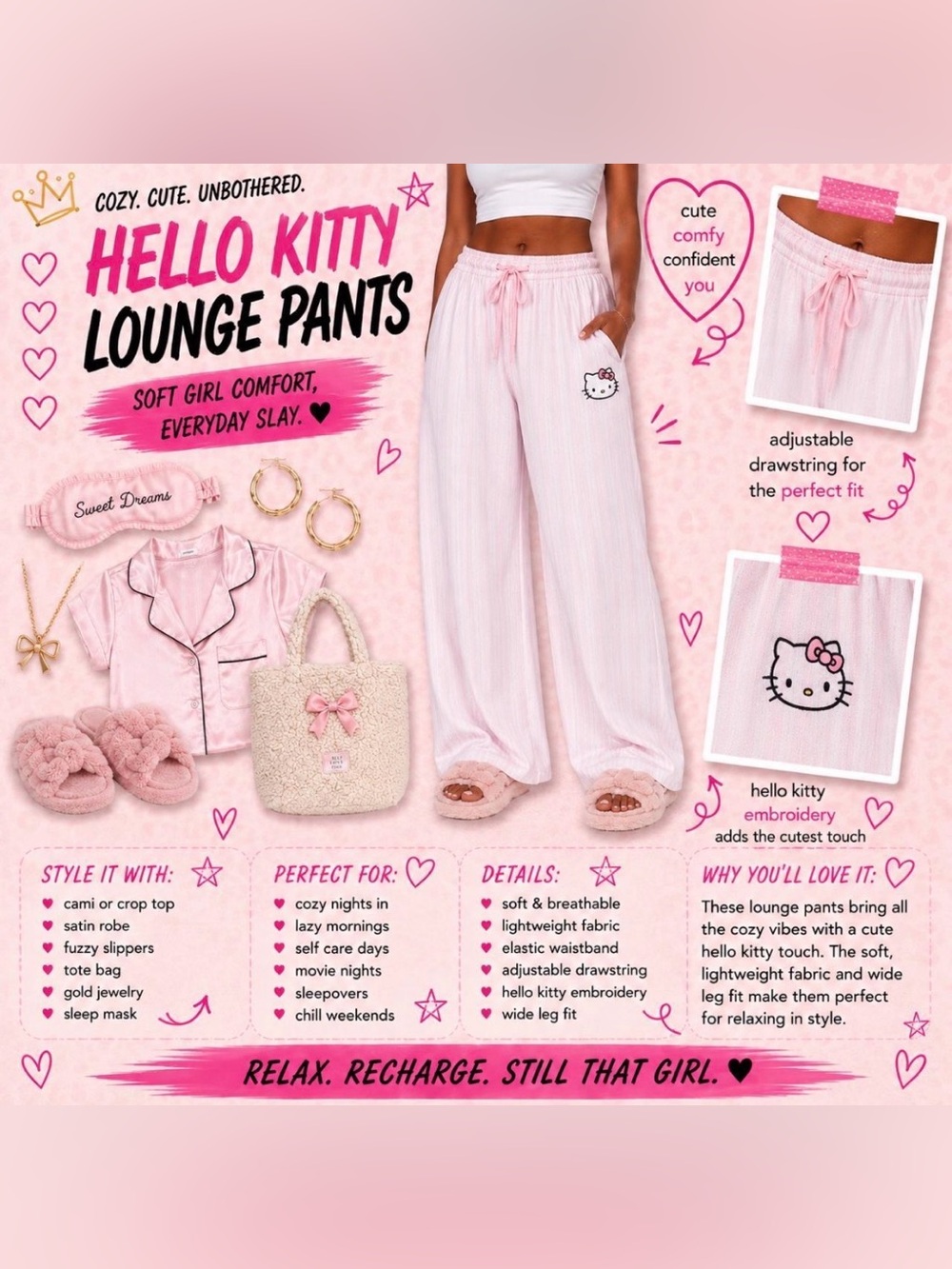 🎀Y2K Coquette Pink Hello Kitty Pajama Pants 3XL🎀